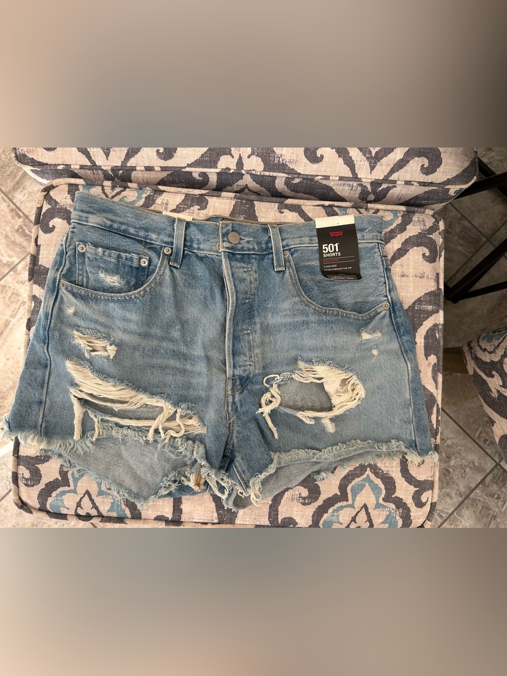 Levi's Light Blue Distressed 501 Cutoff Shorts